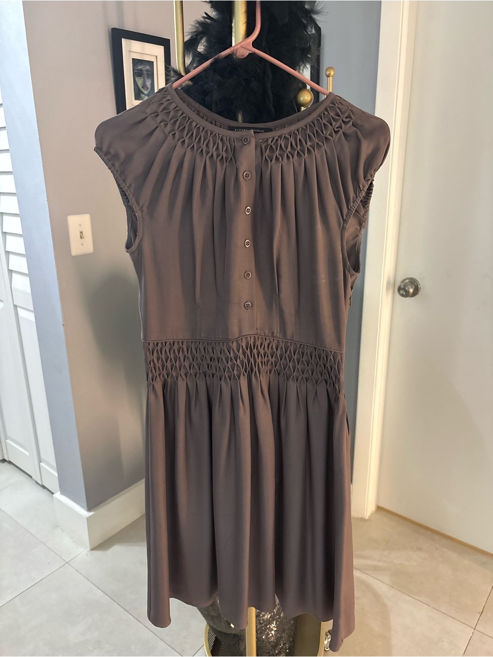 Banana Republic Sleeveless Smocked Midi Dress - Taupe